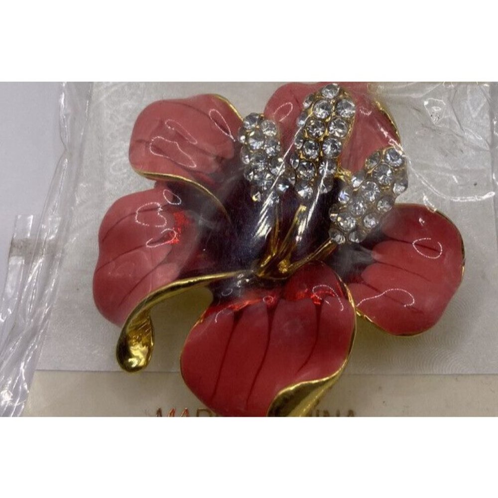 Fashion Jewelry Red and Gold Floral Brooch